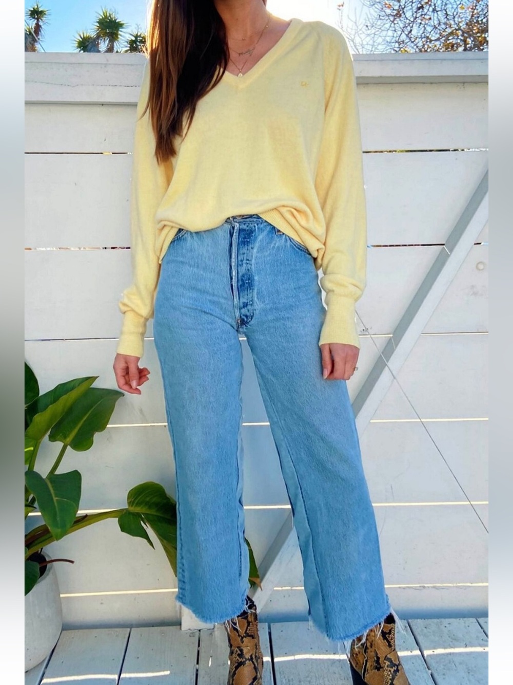 Vintage Dior Soft Yellow V-Neck Sweater